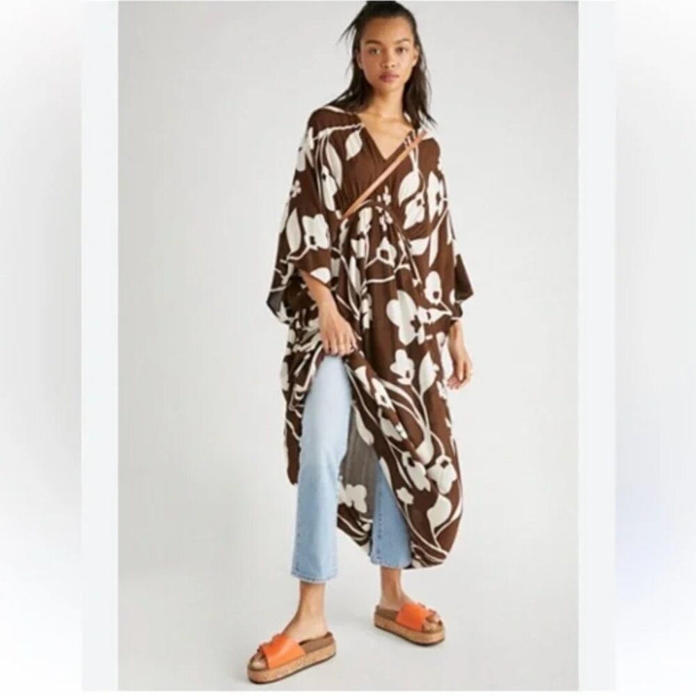 Free People Brown and White Floral Maxi Dress